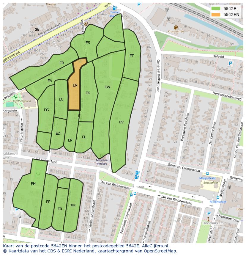 Afbeelding van het postcodegebied 5642 EN op de kaart.