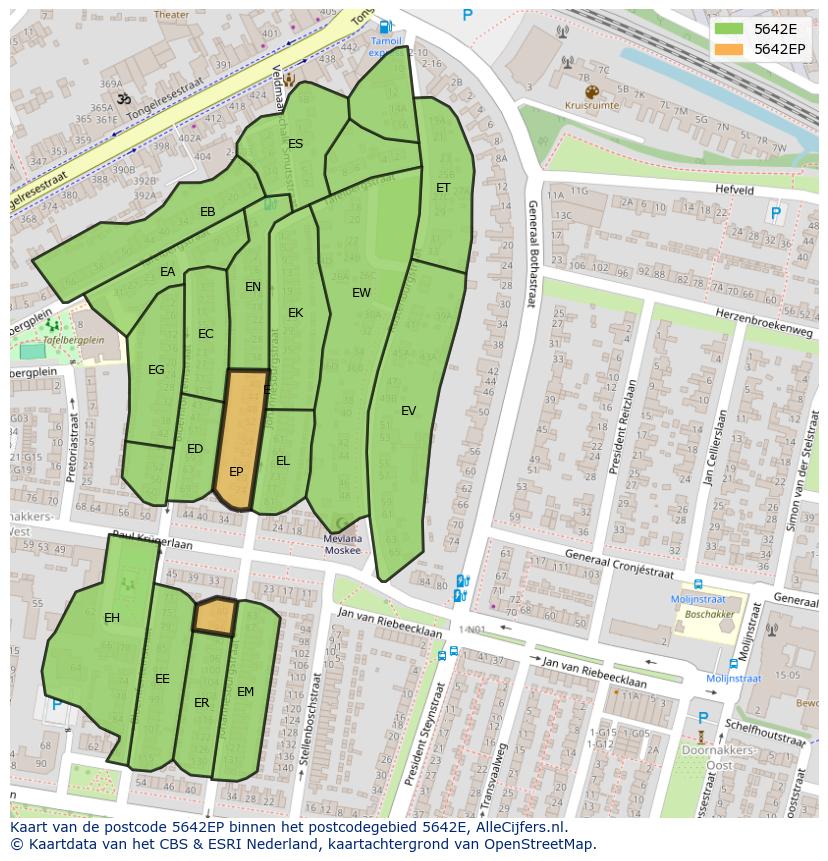 Afbeelding van het postcodegebied 5642 EP op de kaart.