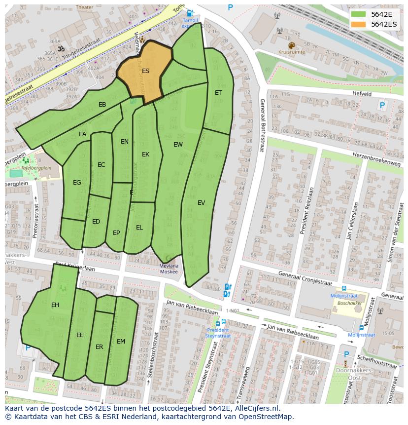 Afbeelding van het postcodegebied 5642 ES op de kaart.