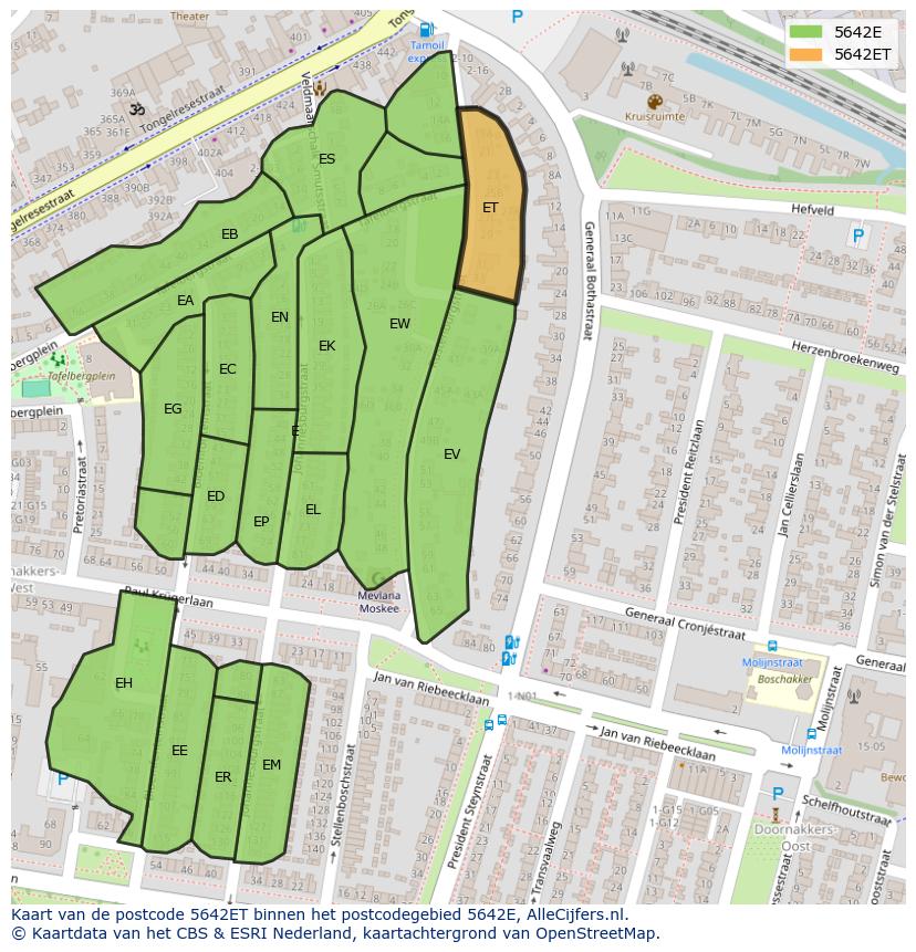 Afbeelding van het postcodegebied 5642 ET op de kaart.