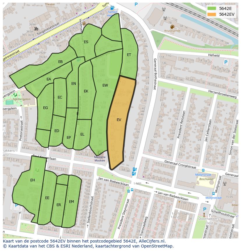 Afbeelding van het postcodegebied 5642 EV op de kaart.