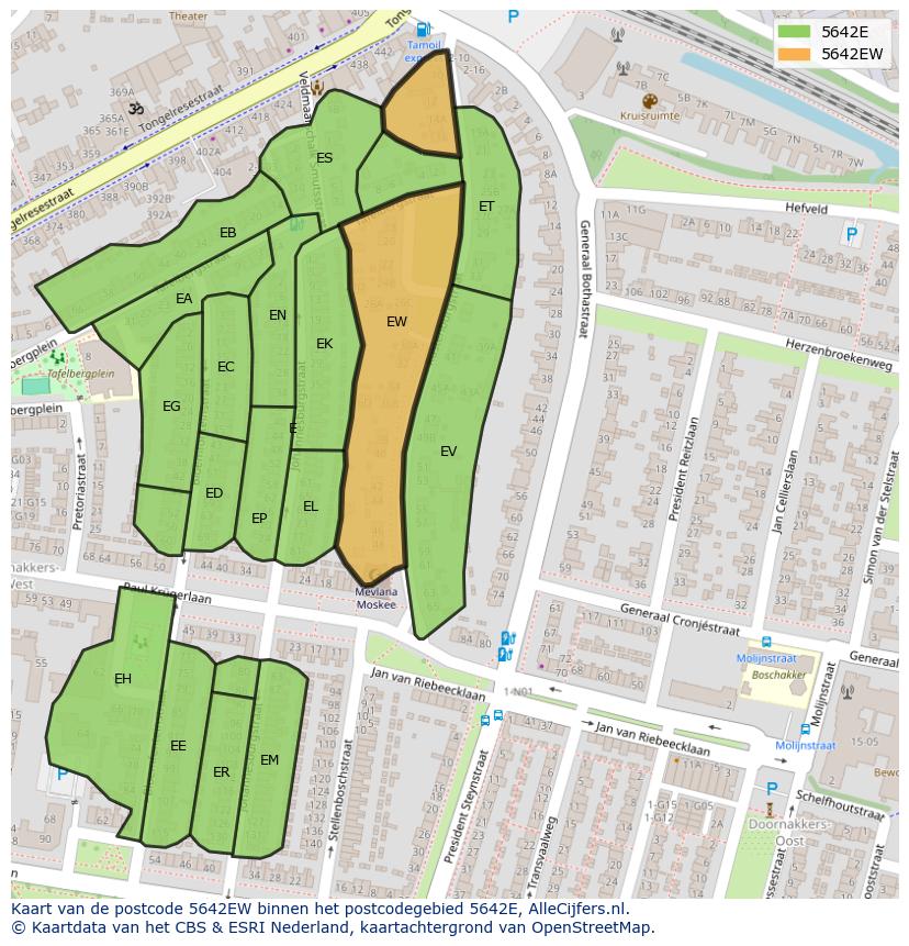 Afbeelding van het postcodegebied 5642 EW op de kaart.