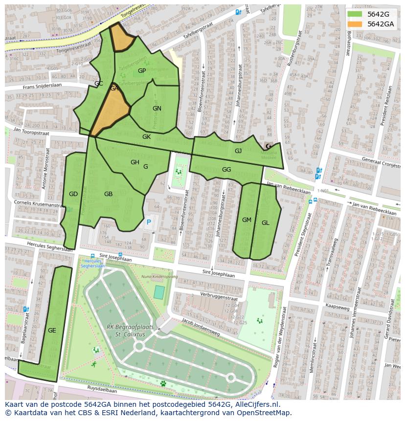 Afbeelding van het postcodegebied 5642 GA op de kaart.