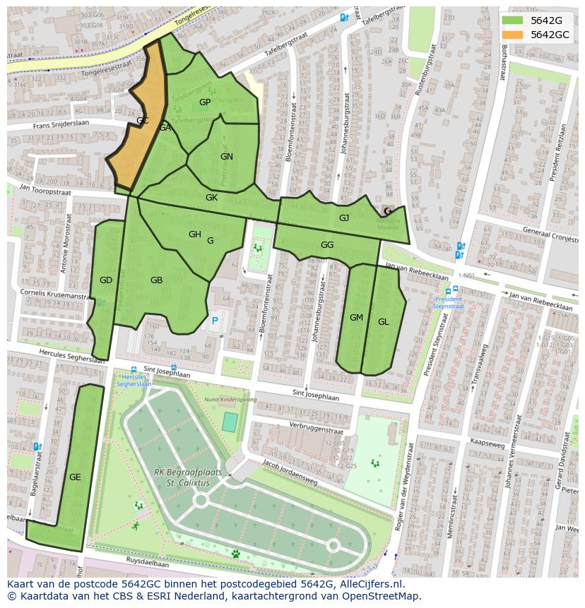 Afbeelding van het postcodegebied 5642 GC op de kaart.