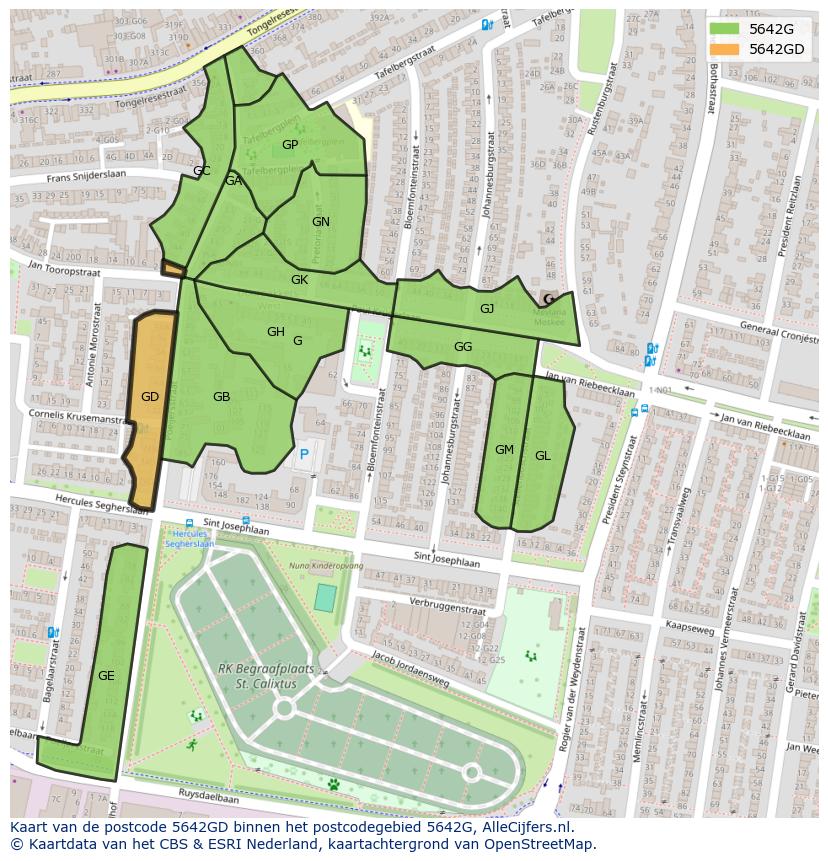 Afbeelding van het postcodegebied 5642 GD op de kaart.