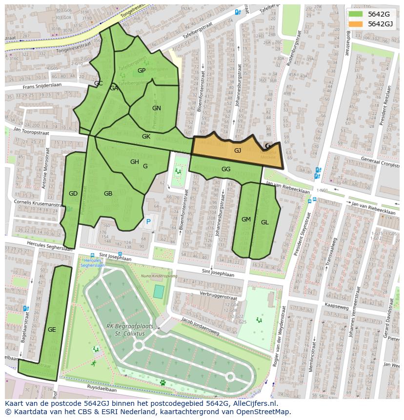 Afbeelding van het postcodegebied 5642 GJ op de kaart.