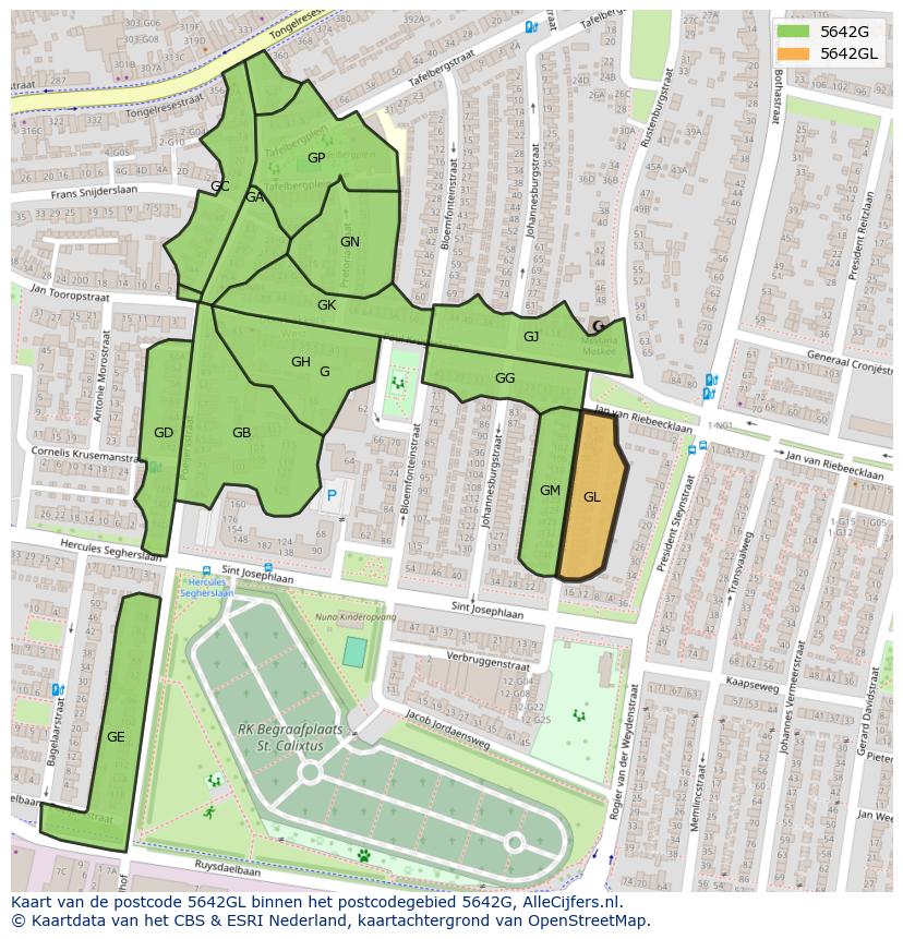 Afbeelding van het postcodegebied 5642 GL op de kaart.