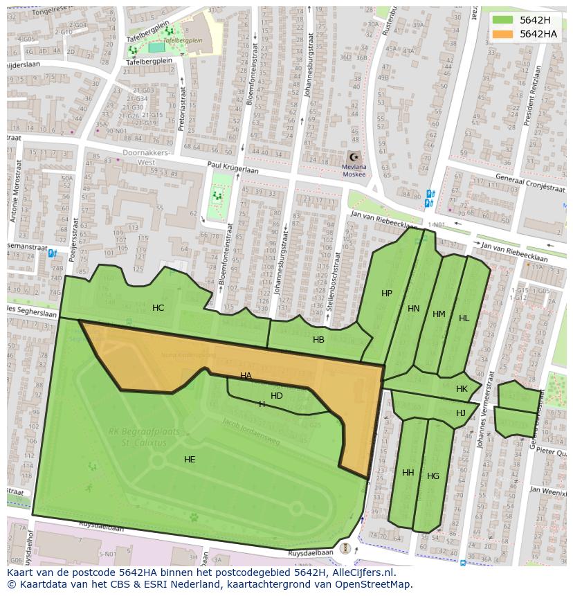 Afbeelding van het postcodegebied 5642 HA op de kaart.