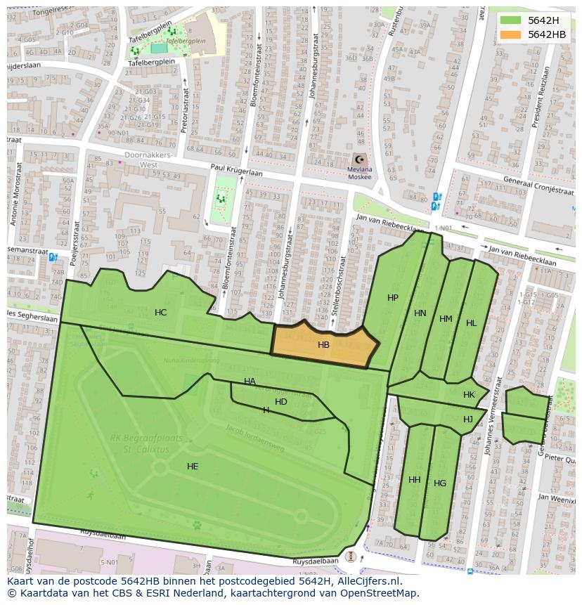 Afbeelding van het postcodegebied 5642 HB op de kaart.