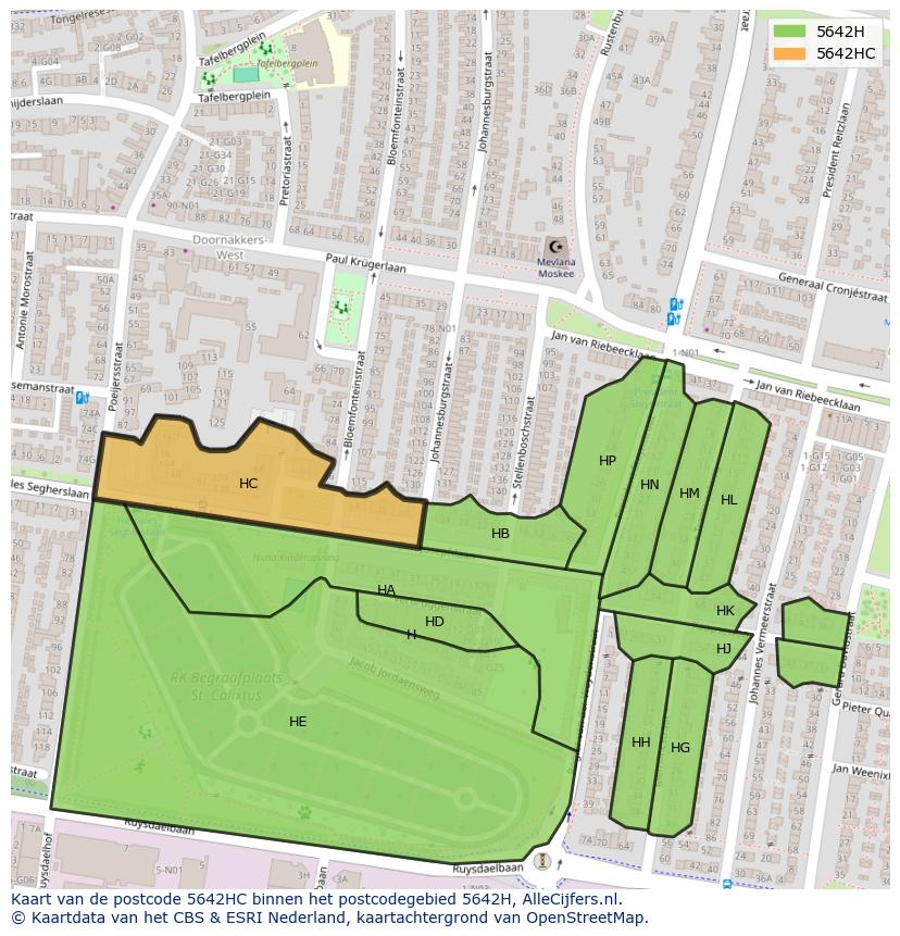 Afbeelding van het postcodegebied 5642 HC op de kaart.