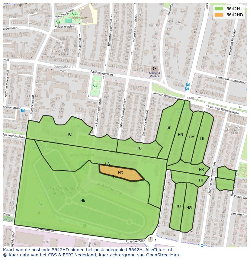 Afbeelding van het postcodegebied 5642 HD op de kaart.