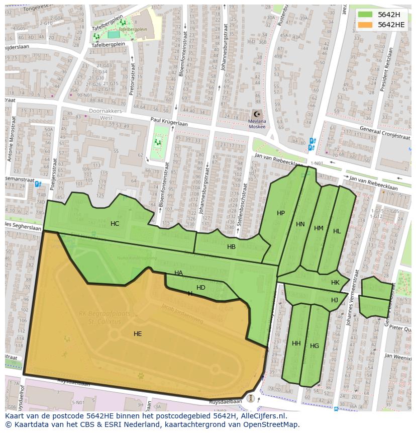 Afbeelding van het postcodegebied 5642 HE op de kaart.