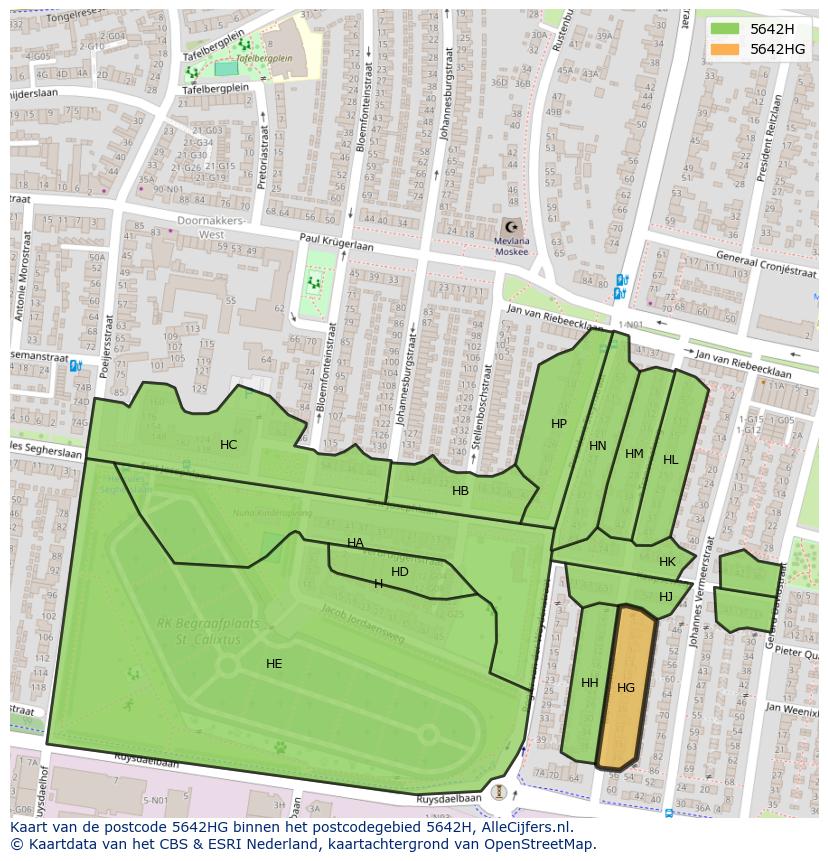 Afbeelding van het postcodegebied 5642 HG op de kaart.