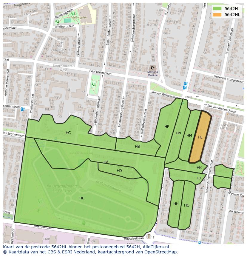 Afbeelding van het postcodegebied 5642 HL op de kaart.