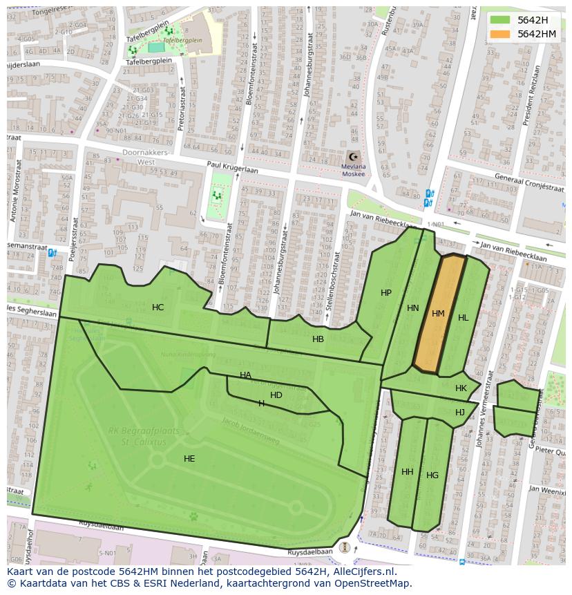 Afbeelding van het postcodegebied 5642 HM op de kaart.