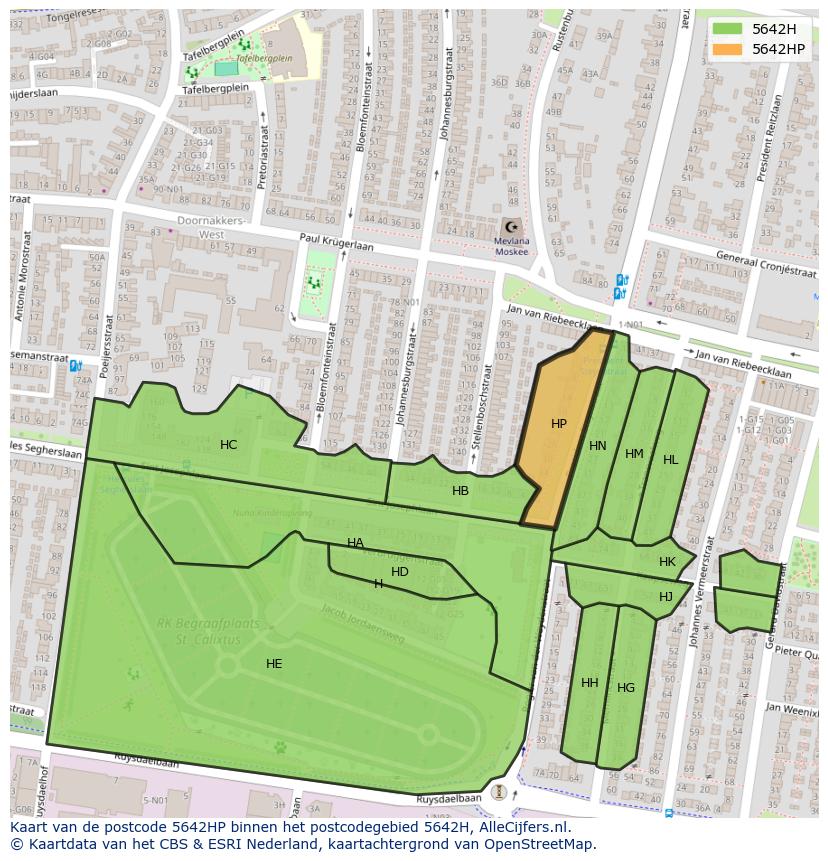 Afbeelding van het postcodegebied 5642 HP op de kaart.