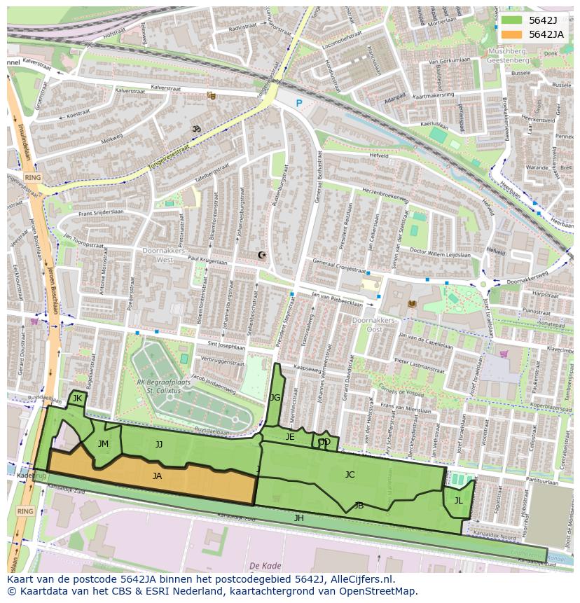 Afbeelding van het postcodegebied 5642 JA op de kaart.