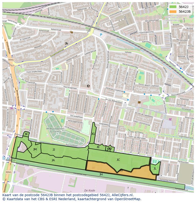 Afbeelding van het postcodegebied 5642 JB op de kaart.