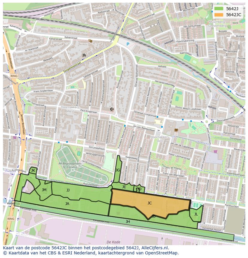 Afbeelding van het postcodegebied 5642 JC op de kaart.