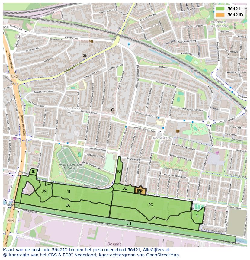 Afbeelding van het postcodegebied 5642 JD op de kaart.