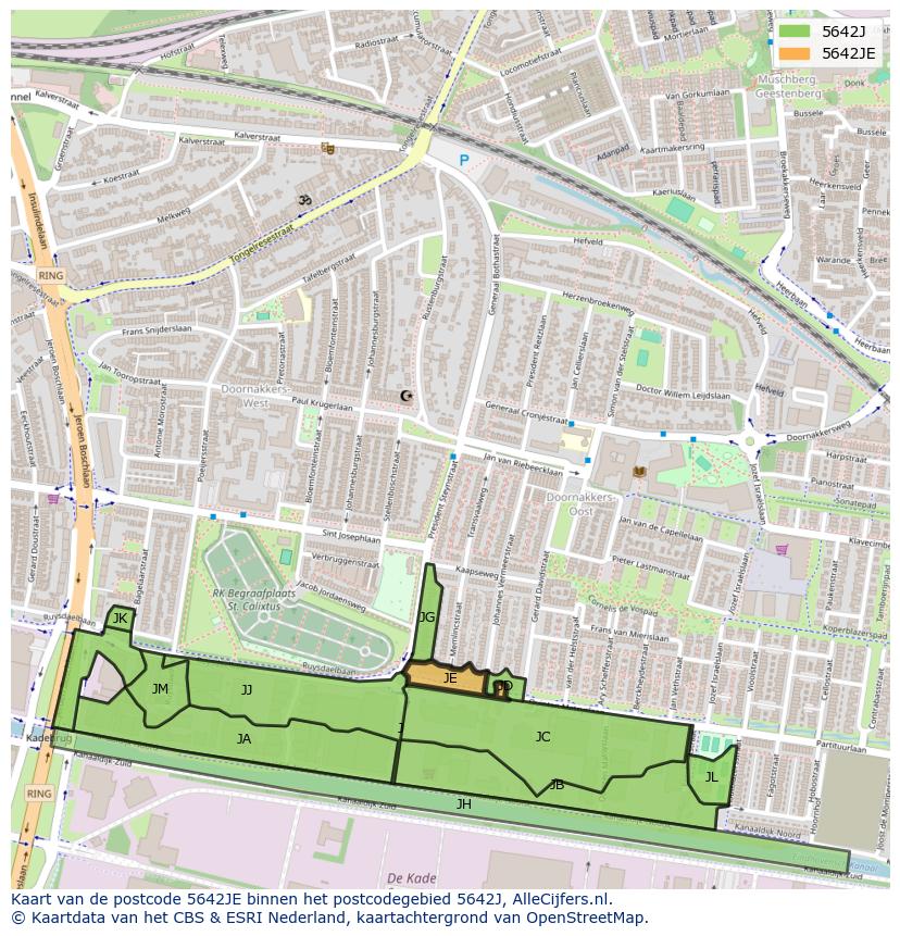 Afbeelding van het postcodegebied 5642 JE op de kaart.
