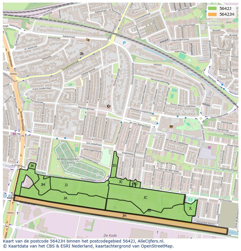 Afbeelding van het postcodegebied 5642 JH op de kaart.