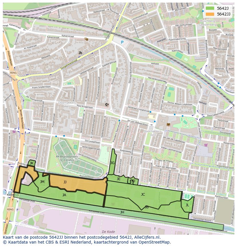 Afbeelding van het postcodegebied 5642 JJ op de kaart.