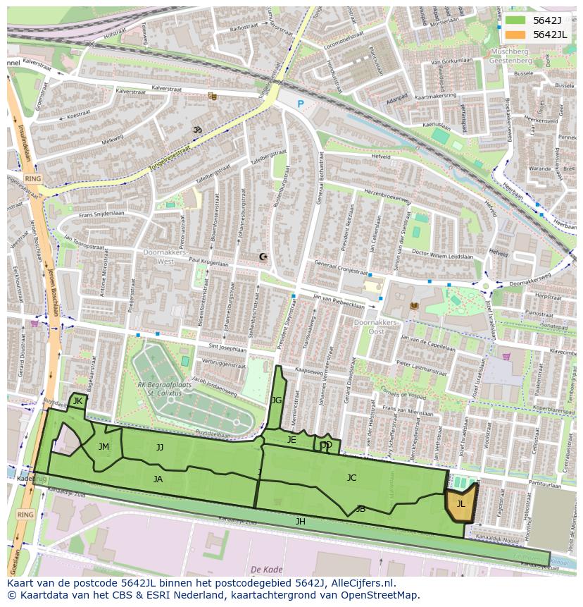 Afbeelding van het postcodegebied 5642 JL op de kaart.