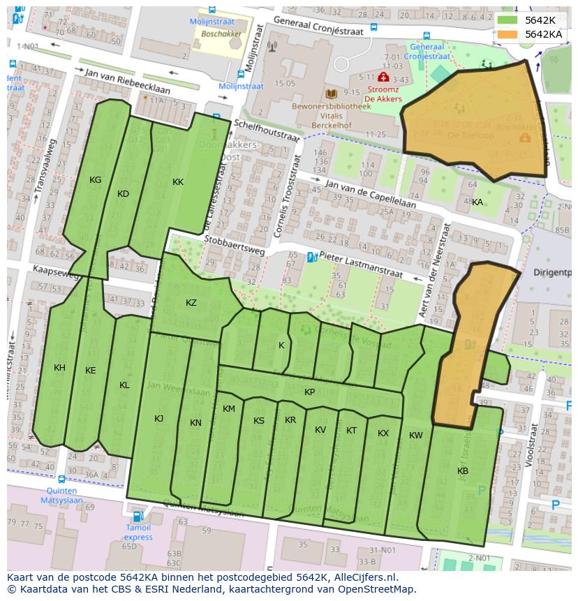 Afbeelding van het postcodegebied 5642 KA op de kaart.