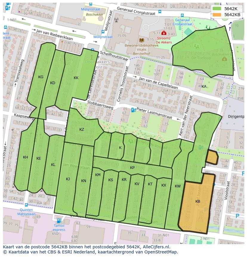 Afbeelding van het postcodegebied 5642 KB op de kaart.