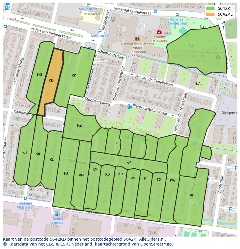 Afbeelding van het postcodegebied 5642 KD op de kaart.