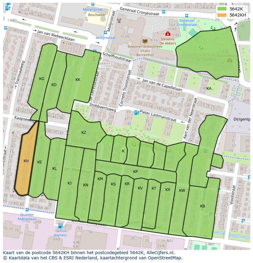 Afbeelding van het postcodegebied 5642 KH op de kaart.
