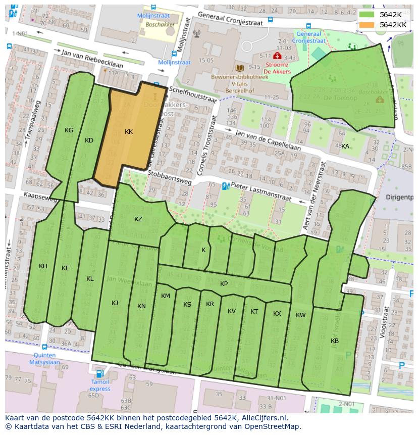 Afbeelding van het postcodegebied 5642 KK op de kaart.