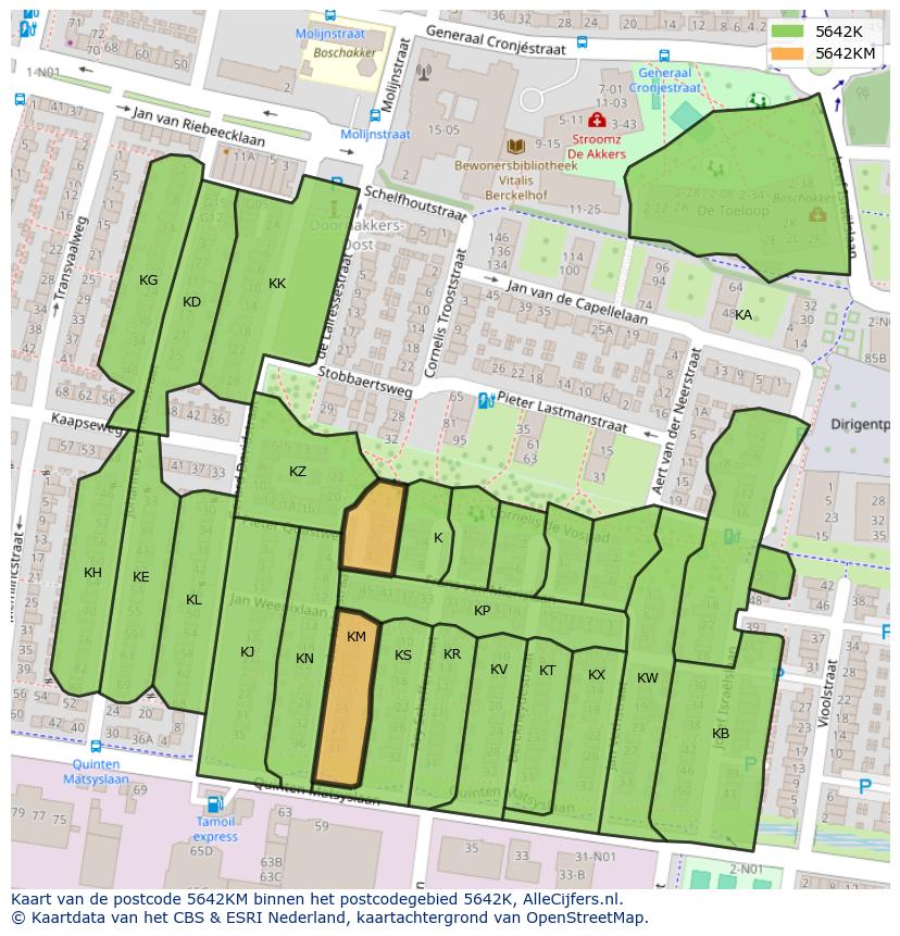 Afbeelding van het postcodegebied 5642 KM op de kaart.