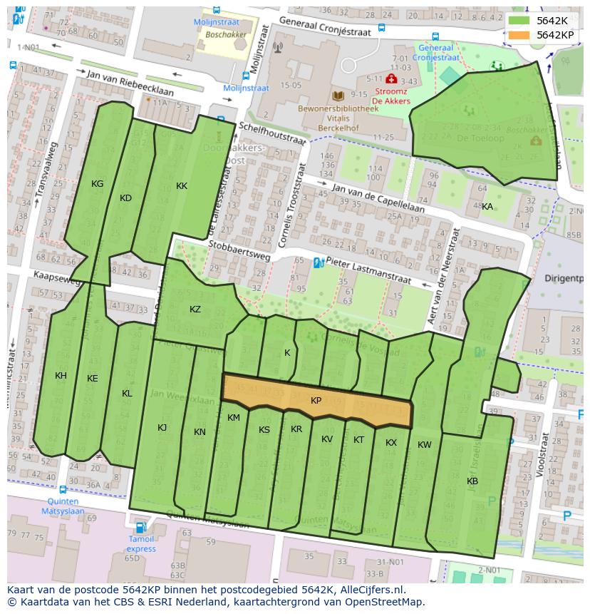 Afbeelding van het postcodegebied 5642 KP op de kaart.