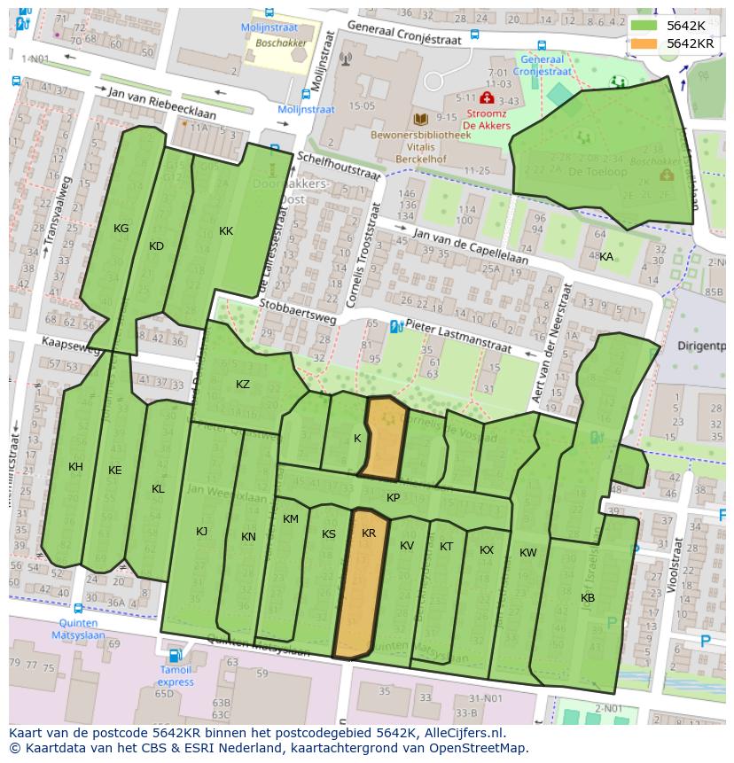 Afbeelding van het postcodegebied 5642 KR op de kaart.