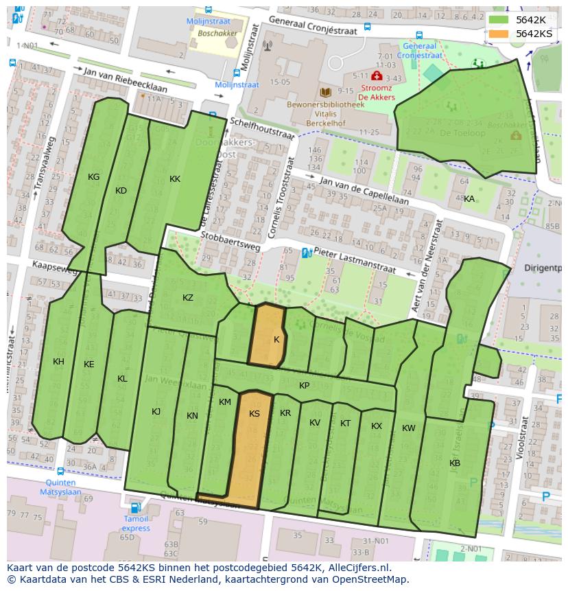 Afbeelding van het postcodegebied 5642 KS op de kaart.