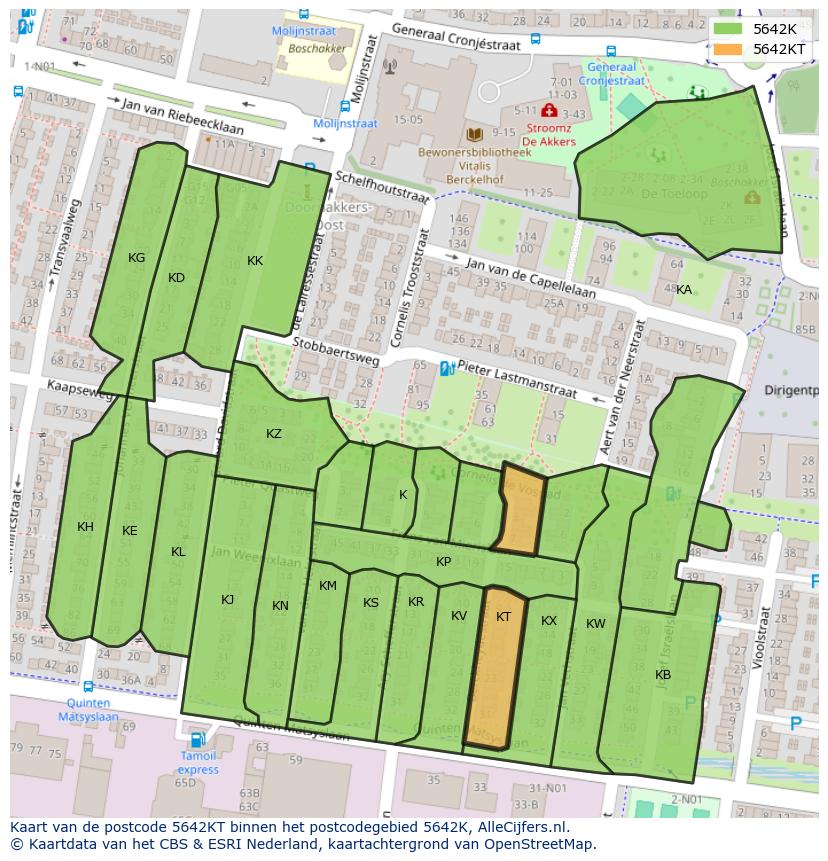Afbeelding van het postcodegebied 5642 KT op de kaart.