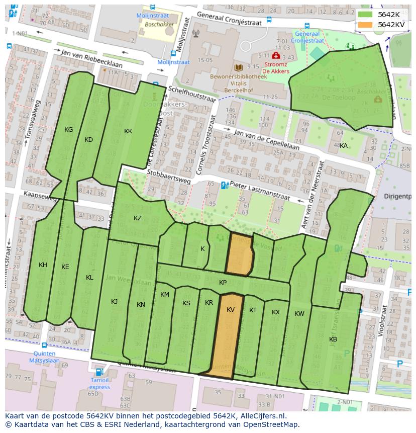 Afbeelding van het postcodegebied 5642 KV op de kaart.
