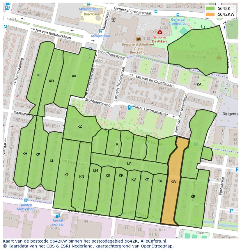 Afbeelding van het postcodegebied 5642 KW op de kaart.