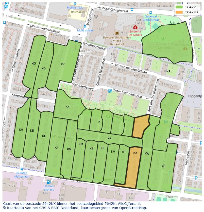 Afbeelding van het postcodegebied 5642 KX op de kaart.