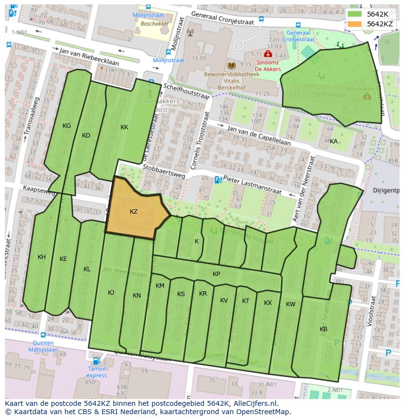 Afbeelding van het postcodegebied 5642 KZ op de kaart.
