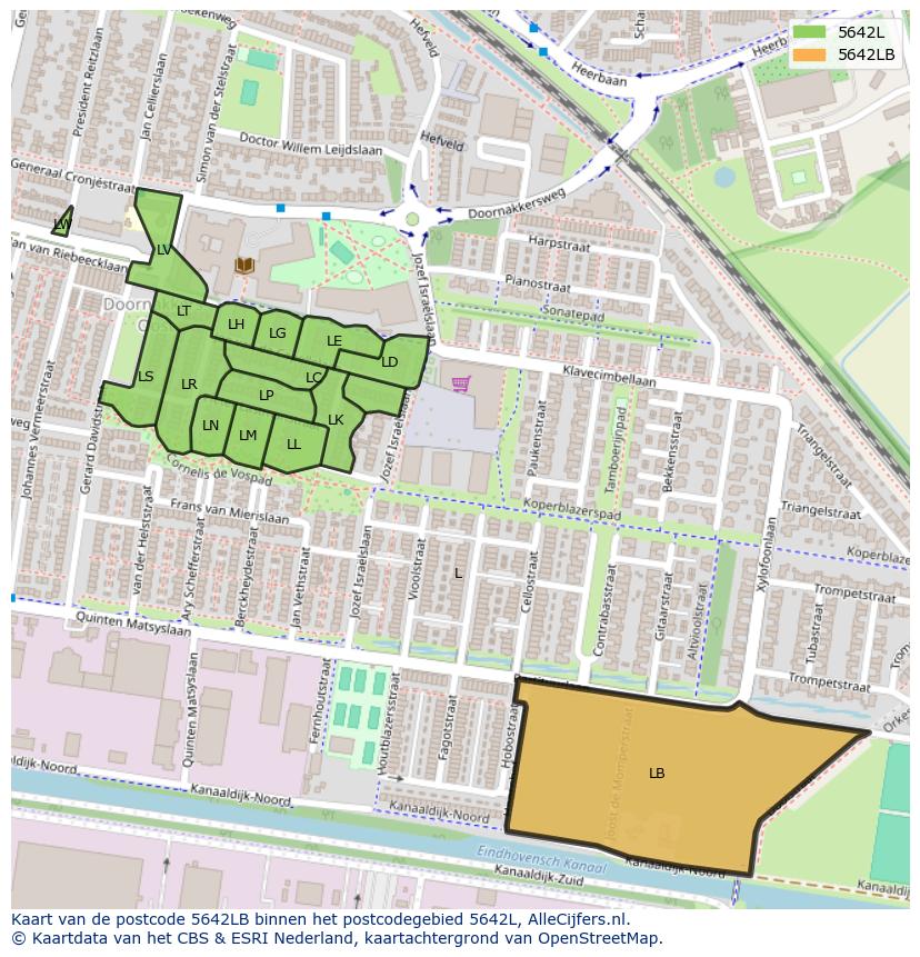 Afbeelding van het postcodegebied 5642 LB op de kaart.