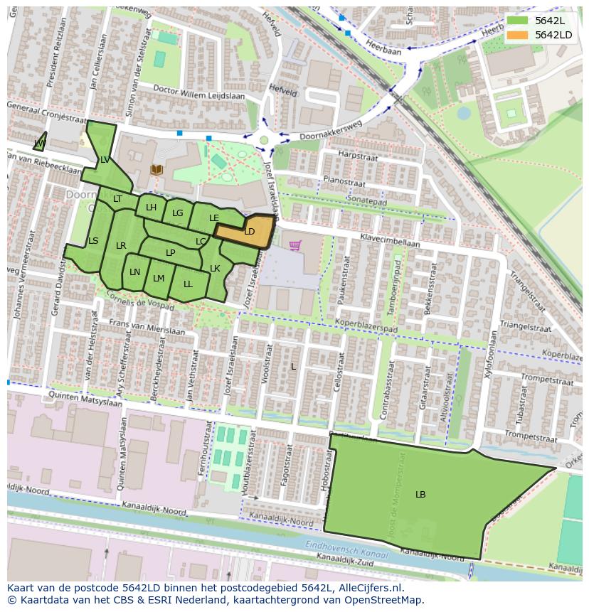 Afbeelding van het postcodegebied 5642 LD op de kaart.