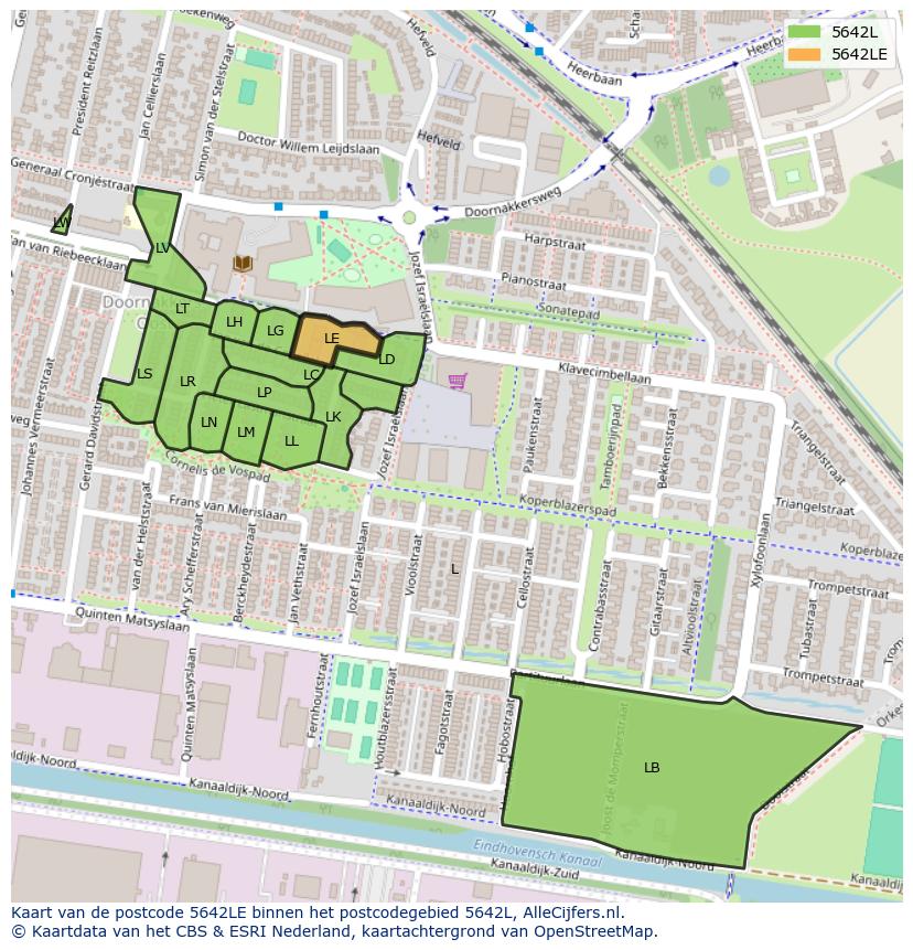 Afbeelding van het postcodegebied 5642 LE op de kaart.