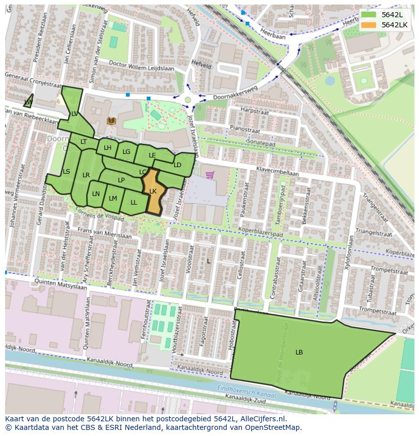 Afbeelding van het postcodegebied 5642 LK op de kaart.