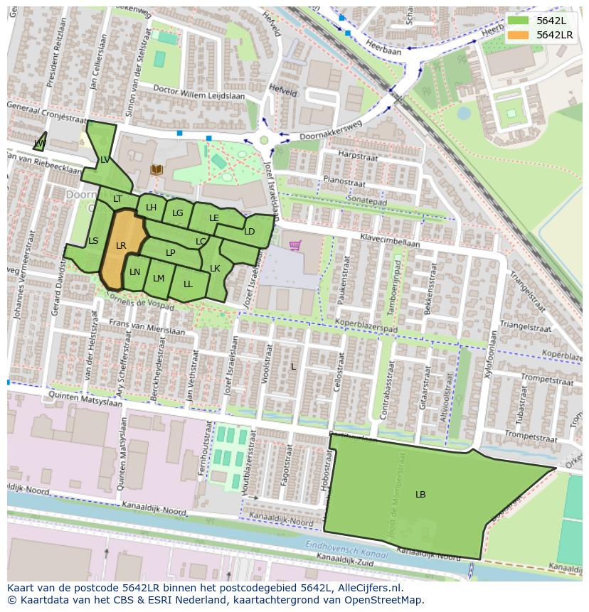 Afbeelding van het postcodegebied 5642 LR op de kaart.