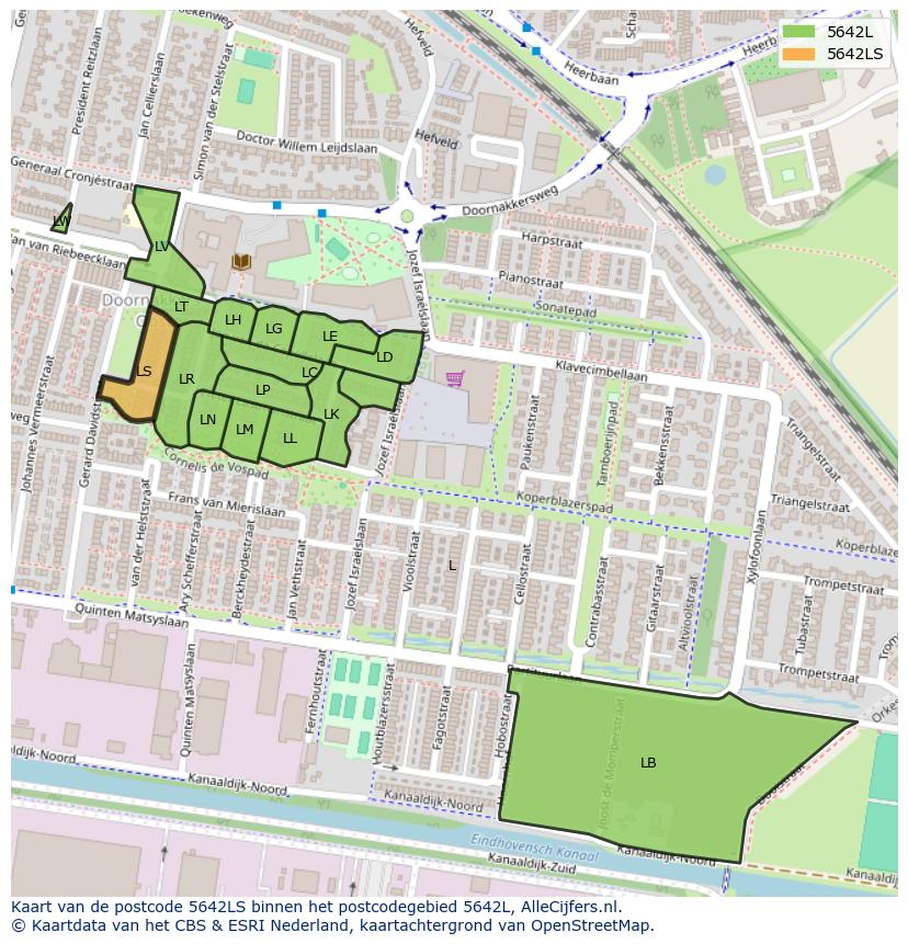 Afbeelding van het postcodegebied 5642 LS op de kaart.