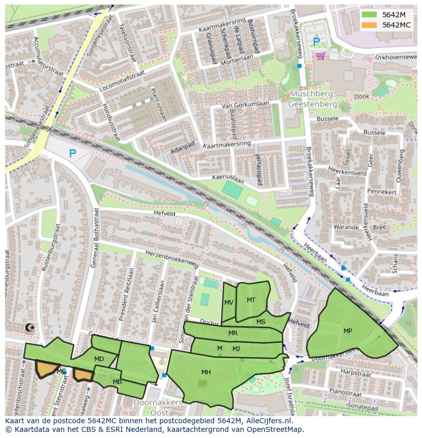 Afbeelding van het postcodegebied 5642 MC op de kaart.