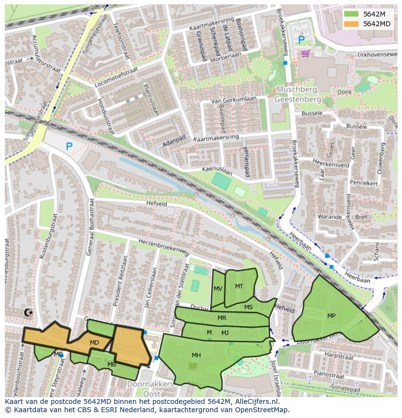 Afbeelding van het postcodegebied 5642 MD op de kaart.
